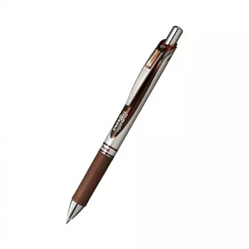 Pentel EnerGel Xm Stylo gel rétractable - encre marron - 0,35 mm - pointe extra-fine - pointe aiguille - corps en plastique - grip en caoutchouc - corps marron - clip argenté - forme ronde