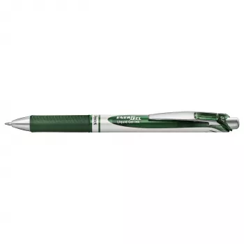 Stylo gel rétractable Pentel Energel BL77 - Encre verte - Corps vert - Détails argentés - 0,7 mm - Pointe moyenne - À base d'eau - Un stylo