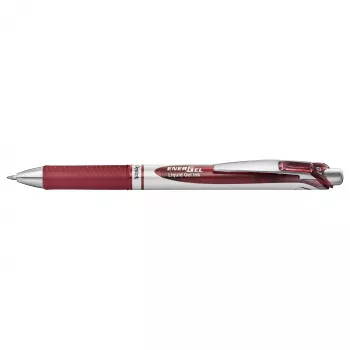 Stylo gel rétractable Pentel Energel BL77 - encre bordeaux - 0,7 mm - clip argent - corps rond