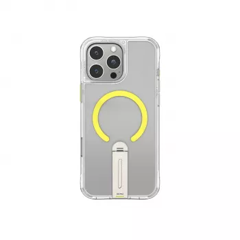 Coque Skinarma Helix avec charge magnétique et support rotatif à 360° pour iPhone 16 Pro, transparente