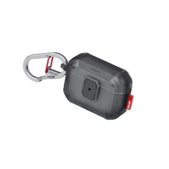 SKINARMA Mecha LE Case with Snap Lock and Carabiner for Apple AirPods Pro 3, Smoke (SK-APP3MECLE-FSMK)