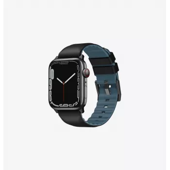 Bracelet UNIQ Linus pour Apple Watch Series 1/2/3/4/5/6/7/8/9/SE/SE2/SE3/Ultra/Ultra 2/Ultra 3 42/44/45/49 mm Airosoft silicone noir de minuit