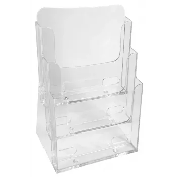 Exacompta Présentoir de comptoir A4 avec 3 compartiments, polystyrène, transparent, 155 x 237 x 339 mm (74158D)