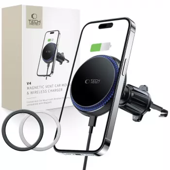 Support de voiture magnétique pour grille d'aération MagSafe avec chargeur sans fil 15 W TECH-PROTECT MM15W-V4 noir