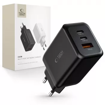 TECH-PROTECT C65W Chargeur secteur 3 ports PD 65W / QC3.0 Noir