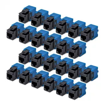 StarTech.com Cat6 Keystone Jack lot de 24 - coupleur Ethernet RJ45 Keystone, UTP, 180 degrés, sans outil, noir/bleu, 10GBase-T
