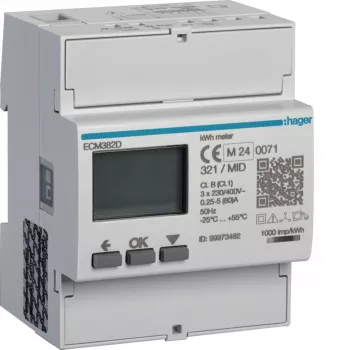 Compteur d'énergie triphasé Hager ECM382D direct 80 A 4M M-Bus MID