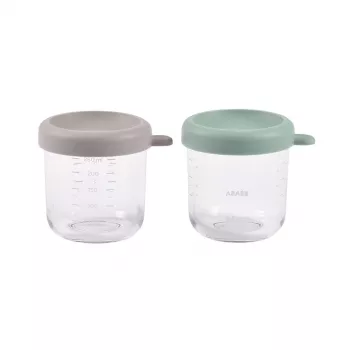 Ensemble de pots en verre avec couvercles BEABA 2 x 250 ml vert sauge/gazelle