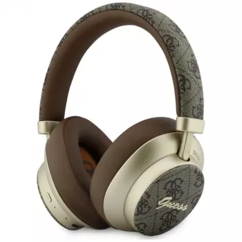 Casque Bluetooth circum-auriculaire Guess GUE005457 avec ENC, marron, design Gold Script Metal