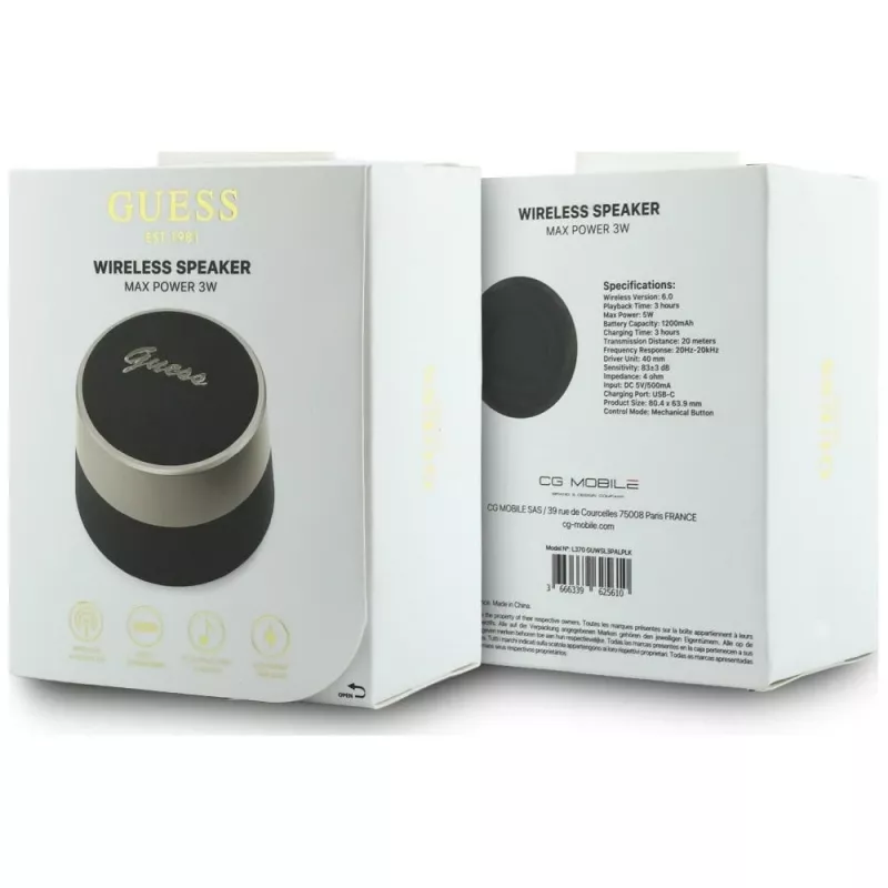 GUESS Enceinte Bluetooth 5W Script MetalLogo Noire