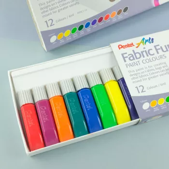 Pentel Arts FFPC1-12 Ensemble de peinture pour tissu, couleurs assorties, 12 tubes de 6 ml