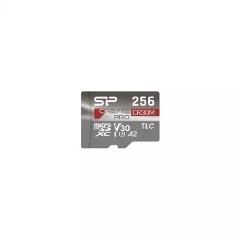 Carte mémoire microSDXC Silicon Power CreatePro CR30M 256 Go avec adaptateur SD, UHS-I U3, V30, A2, Class 10, jusqu'à 170 Mo/s en lecture
