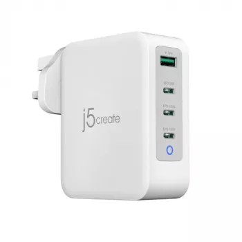 J5CREATE Chargeur GaN USB-C 4 ports 130W - UK blanc gris