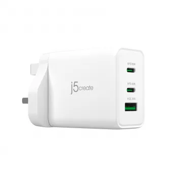 J5CREATE Chargeur GaN USB-C 3 ports 65W UK blanc