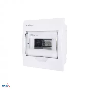 Tableau de distribution encastré SCHELINGER A80-RDP-IP40-NPE-08P IP40, 8 modules, 1 rangée, bornes 8N+8PE, porte transparente, blanc