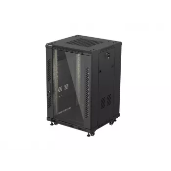 Armoire rack autoportante Lanberg 19 pouces 18U 600x600 noire avec porte vitrée (Flat Pack)