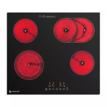 AMZCHEF CE-T-72CB4xyP200-LBHA plaque de cuisson céramique 4 foyers, commande tactile, 6500W, noire