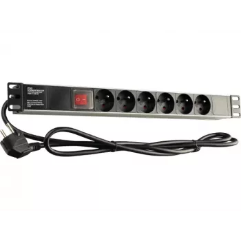 GETFORT LGF-06-Z unité de distribution d'alimentation (PDU) 19 pouces 1U 6 prises Schuko - câble 1,8 m, 16 A, 230 V, noir