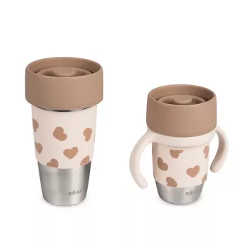 Beaba Mini & Me BigLove set de gobelets en acier inoxydable pour mère et enfant, gobelet d'apprentissage 360°, 2 pièces