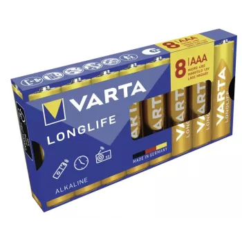 VARTA Longlife AAA LR03 Micro piles alcalines, lot de 8, 1,5 V, blister