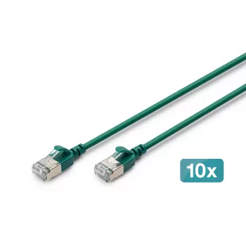 DIGITUS CAT 6A F-FTP câble patch Slim, 0,3 m, vert, lot de 10