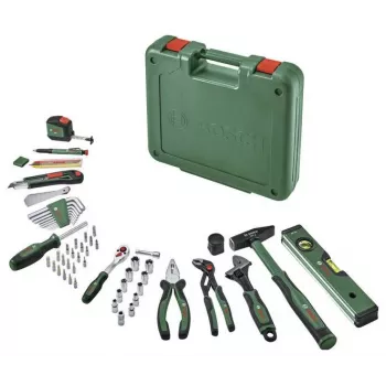 Ensemble d'outils à main Bosch de 63 pièces dans une caisse à outils verte