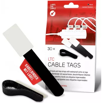 Étiquettes pour câbles LABEL THE CABLE LTC 2610-30, attaches réutilisables à velcro avec zone d'écriture, noires, lot de 30