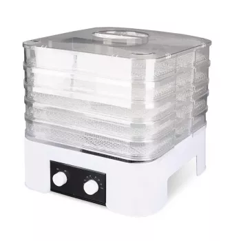 MEO MR-768 MAESTRO déshydrateur alimentaire pour légumes et fruits, 520 W, 5 plateaux, température réglable 35-70°C, minuterie jusqu'à 48h, blanc et transparent
