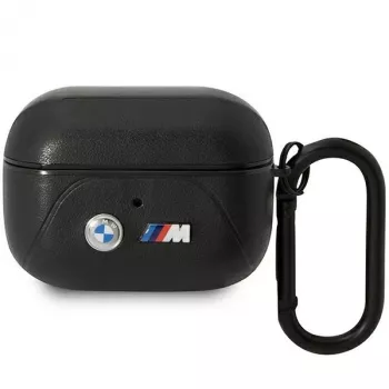 BMW Coque en cuir pour AirPods Pro avec motif lignes courbes - noire