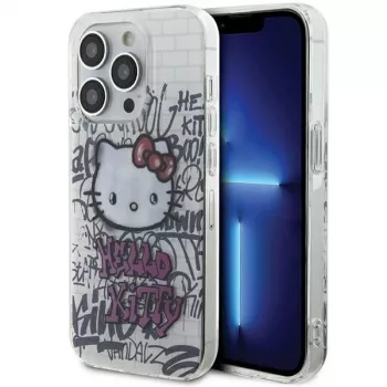Hello Kitty HKHCP13LHDGPHT Coque rigide blanche IML Kitty On Bricks Graffiti pour iPhone 13 Pro / 13 6,1