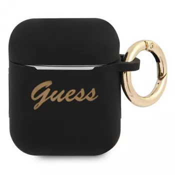 Guess GUA2SSSK AirPods 1/2 Cover Black Silicone Vintage Script