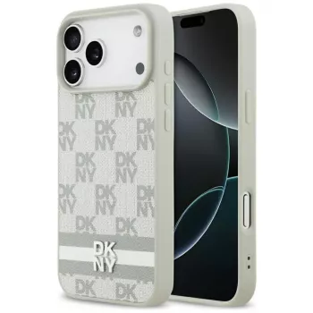 DKNY Coque à motif damier avec rayures imprimées pour iPhone 17 Pro Max - beige