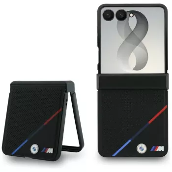 BMW Coque MagSafe M en cuir perforé rayures tricolores pour Samsung Galaxy Z Flip8 - noire