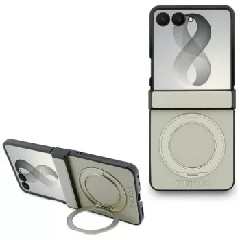 Guess Magnetic Ring Stand Grained Classic Logo MagSafe Case for Samsung Galaxy Z Flip 8, Beige