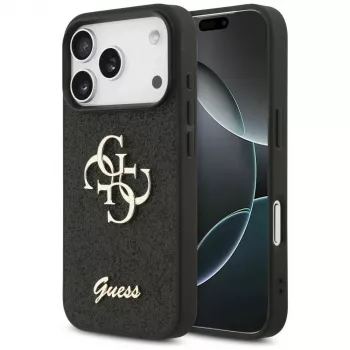Coque GUESS Fixed Glitter Big 4G pour iPhone 18 Pro / 17 Pro - noir