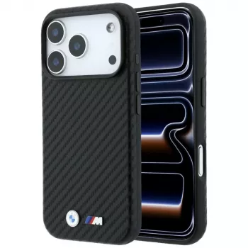 Coque MagSafe BMW M Carbon Metal Logo pour iPhone 18 Pro / 17 Pro – noir
