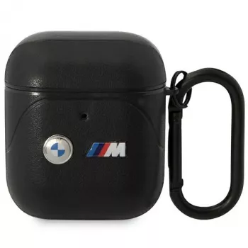 Étui BMW BMA222PVTK en cuir véritable Curved Line pour Apple AirPods 1re & 2e génération - noir