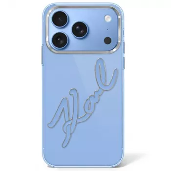 Coque Karl Lagerfeld IML Big Signature Resin Metal Frame pour iPhone 18 Pro / 17 Pro - bleu