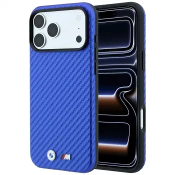 Coque MagSafe BMW M Carbon Metal Logo pour iPhone 18 Pro Max / 17 Pro Max - bleu