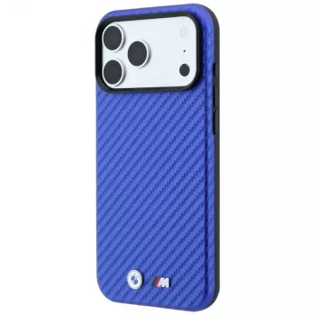 Coque MagSafe BMW M Carbon Metal Logo pour iPhone 18 Pro Max / 17 Pro Max - bleu
