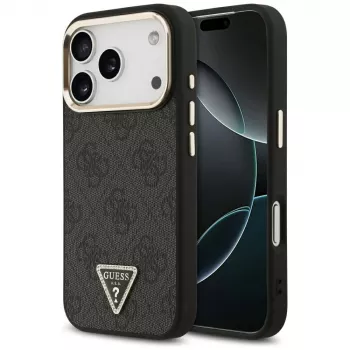 Coque MagSafe GUESS 4G Triangle Logo pour iPhone 18 Pro / 17 Pro - noire et dorée