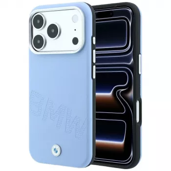 Coque MagSafe BMW Signature Inclined Deboss Letters pour iPhone 18 Pro / 17 Pro - bleue