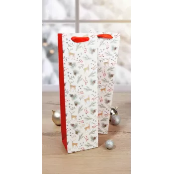 Sachets cadeaux de Noël pour bouteilles SIGEL GT134 design aquarelle, grands, rouge/blanc, lot de 5
