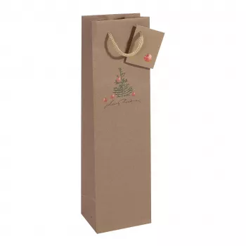 SIGEL GT042 Sacs cadeaux de Noël pour bouteilles avec motif pomme, 10 x 35 cm, papier kraft, lot de 5