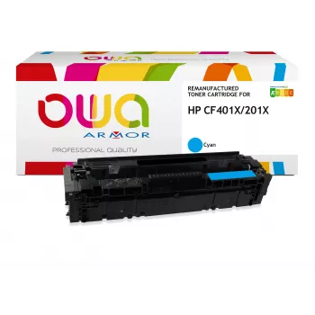 Cartouche de toner cyan remanufacturée ARMOR OWA pour HP CF401X (201X) – haute capacité 2 300 pages