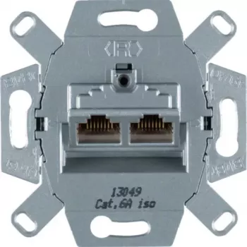 Module de prise de données RJ45 Cat.6A blindé Hager WDF410862, 2 ports, encastré, 10G, blanc