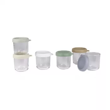 Beaba set de pots en verre pour aliments bébé avec couvercles hermétiques, 6 x 250 ml, assortiment couleurs naturelles