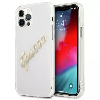 GUESS Vintage Script Gold Hardcase for Apple iPhone 12 Pro Max - Transparent