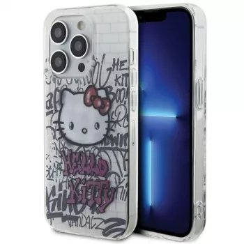 Hello Kitty HKHCP15LHDGPHT coque rigide iPhone 15 Pro IML Kitty On Bricks Graffiti blanche