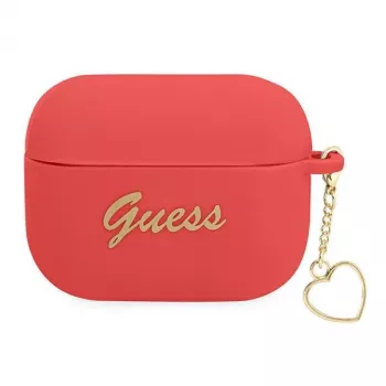 GUESS coque AirPods Pro rouge en silicone Charm Heart Collection